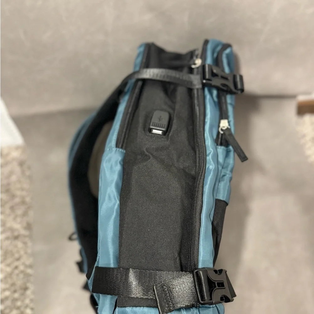 Convertible Travel Backpack w/ USB Charging Port – Teal & Black Laptop Backpack
